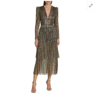 Sabina Musayev Carry Tiered Belted Metallic Dress - like new